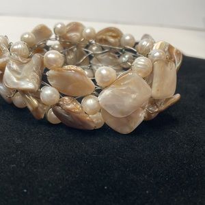 Pearl & Shell Wire Wrap Magnetic Closure Bracelet